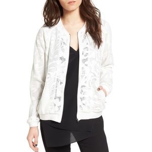 Chelsea28 Nordstrom Crochet Lace Lightweight Zip Up Bomber Jacket White MED NWT